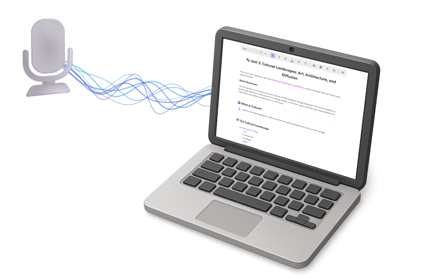 Turbo AI Notetaker with microphone and laptop