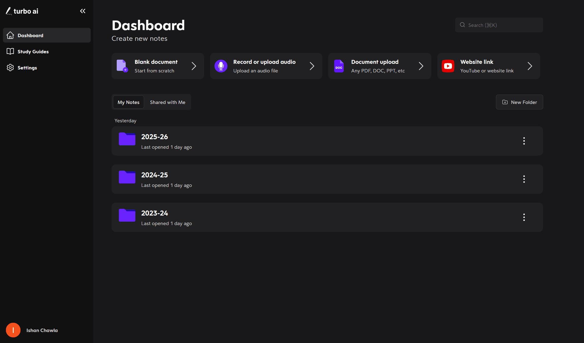 Uploading an audio file or YouTube link to Turbo
