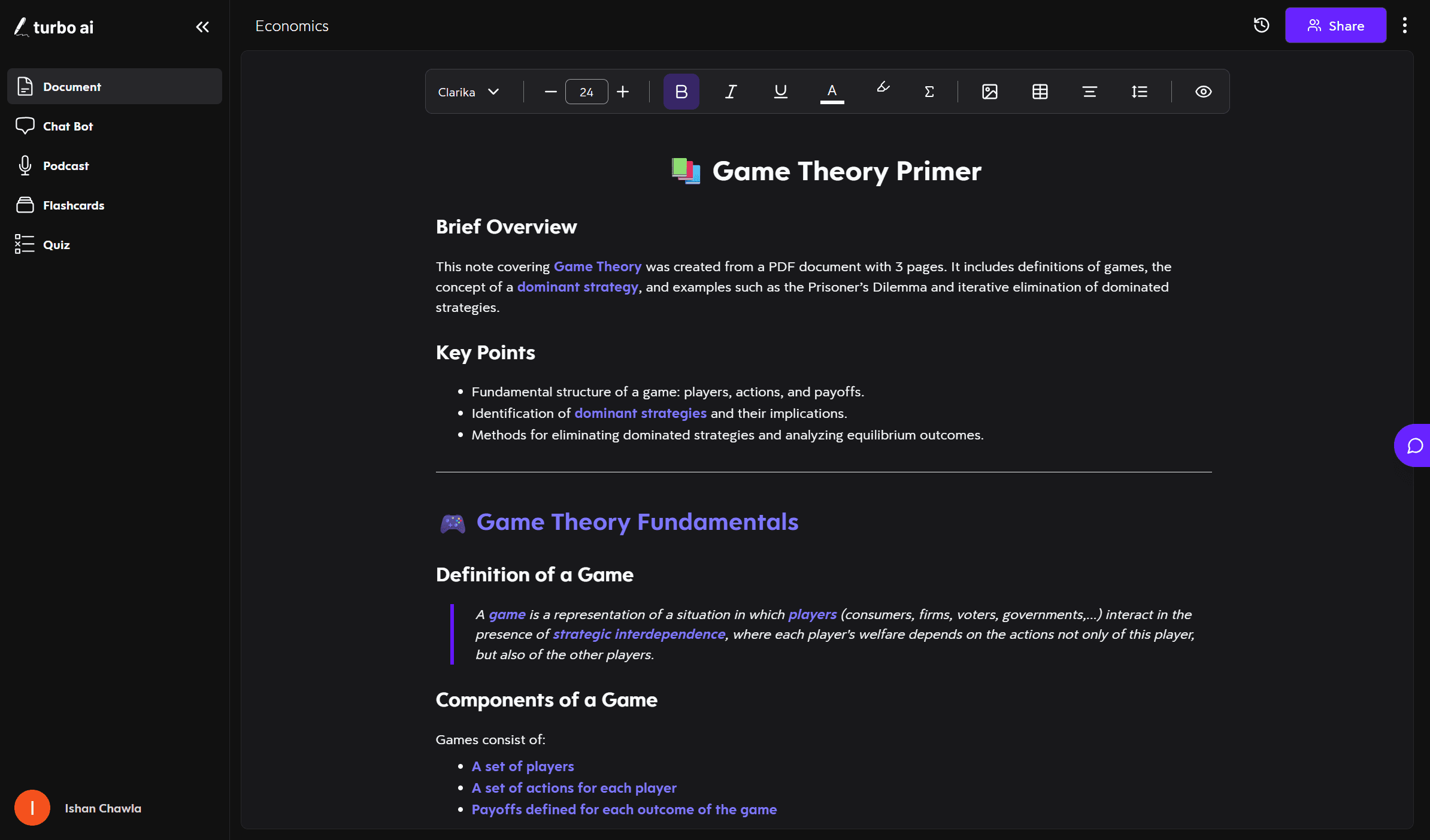Uploading a YouTube link and the generated notes side by side