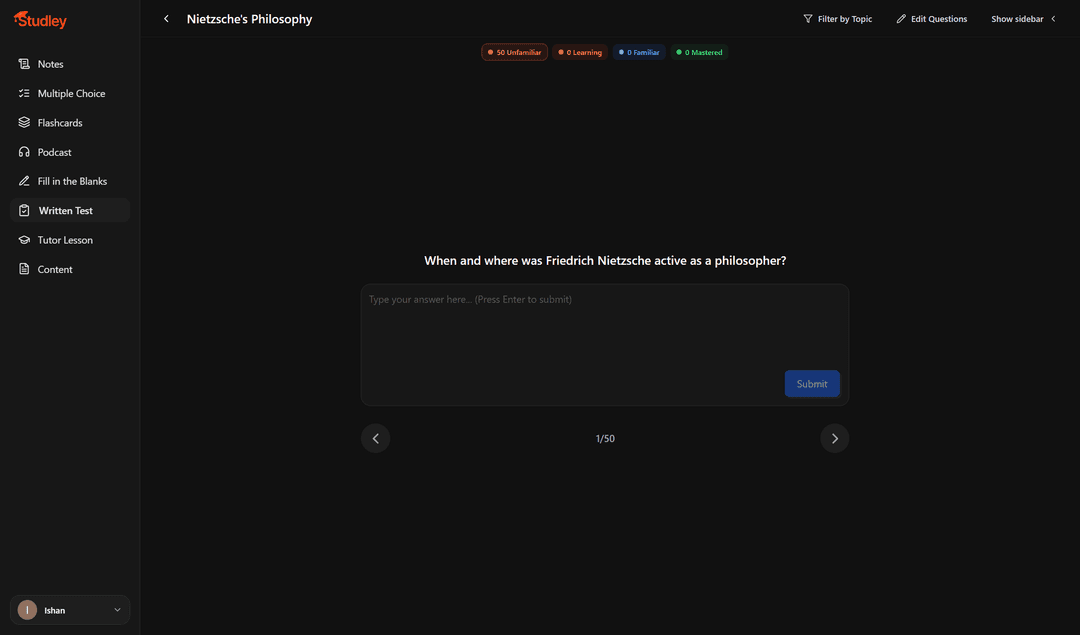 Studley written test screen failing to load