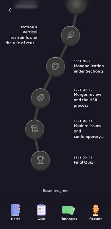 Turbo AI antitrust course progress bar tracking completed sections