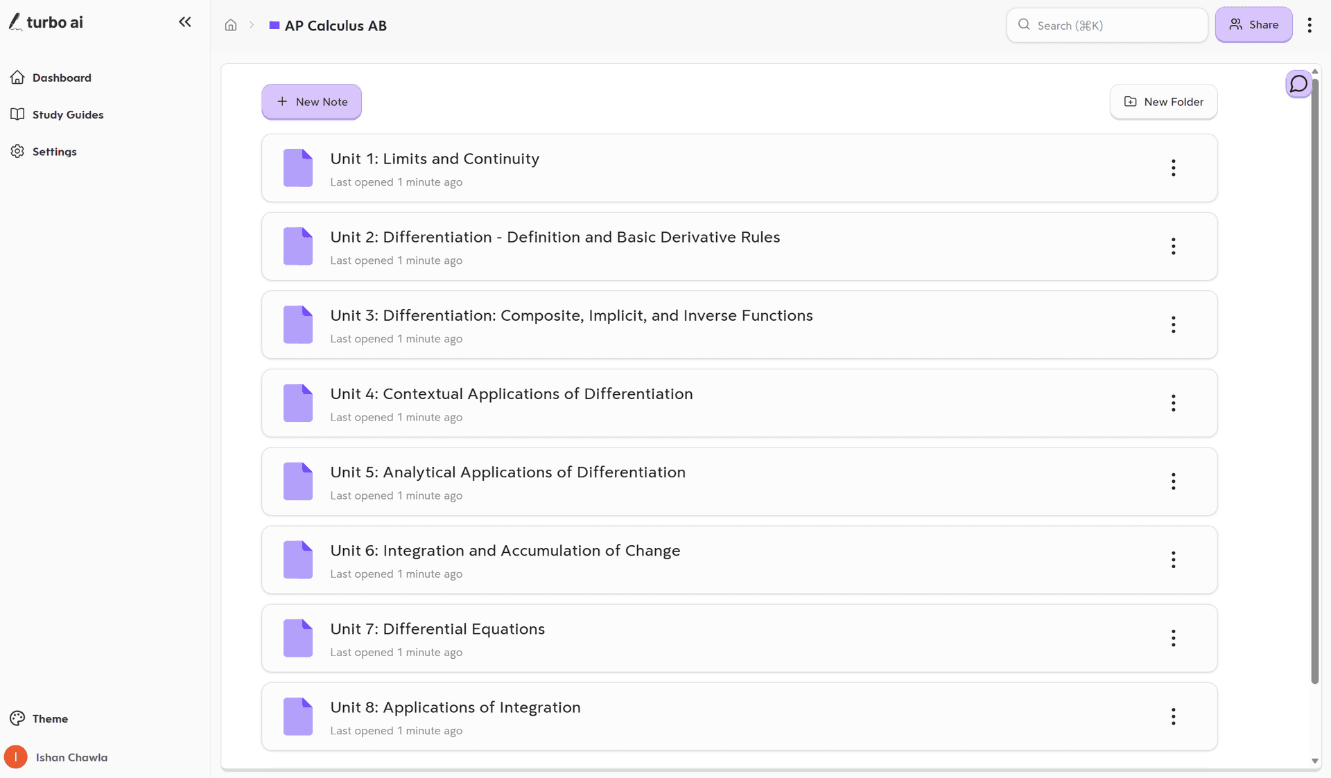 AP Calculus units broken into folders