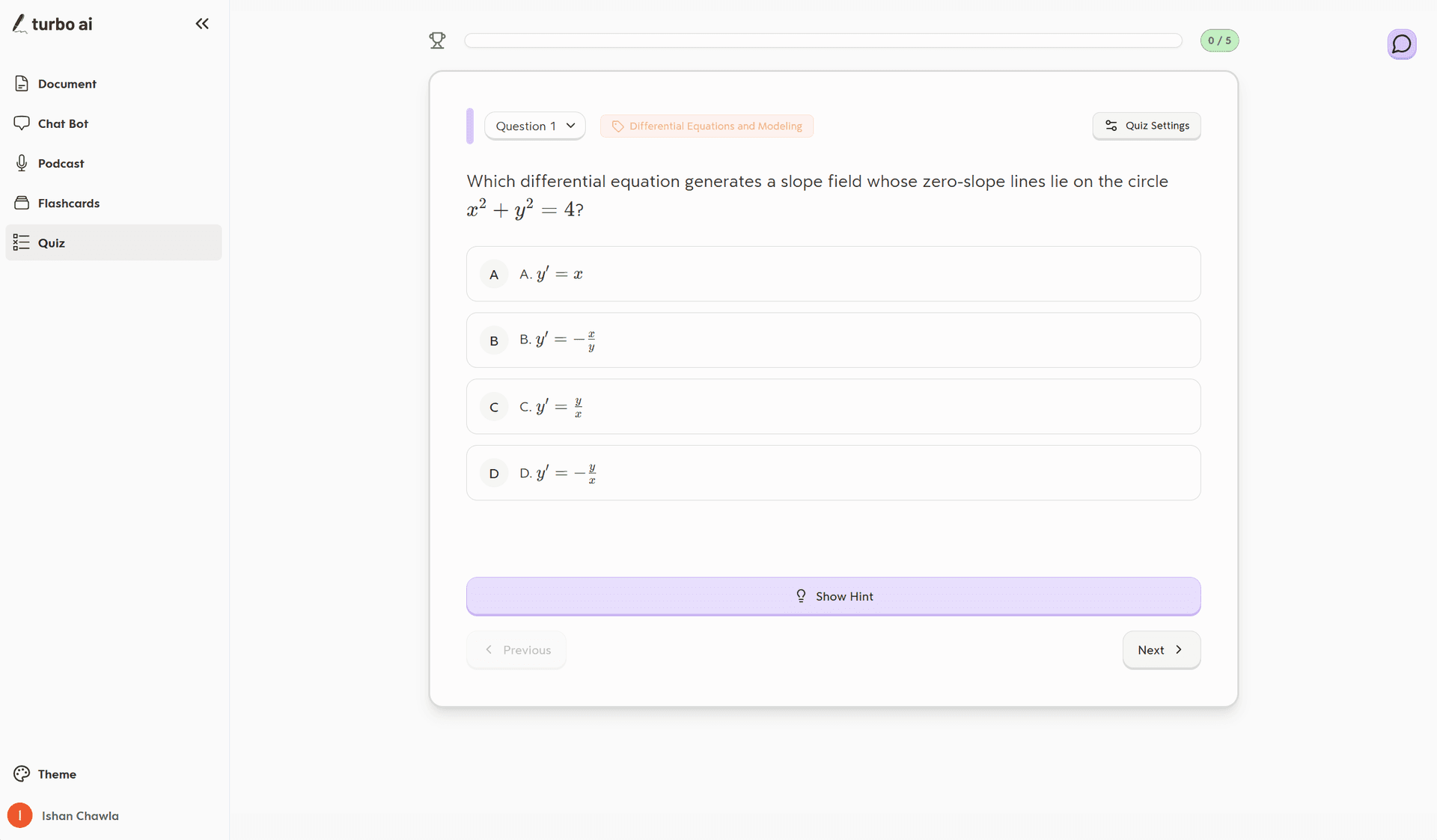 Weekly AP Calculus quiz