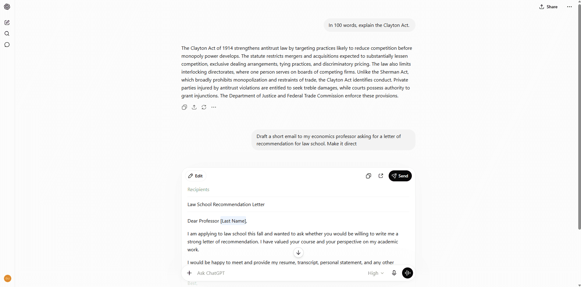 ChatGPT handling a non-studying task
